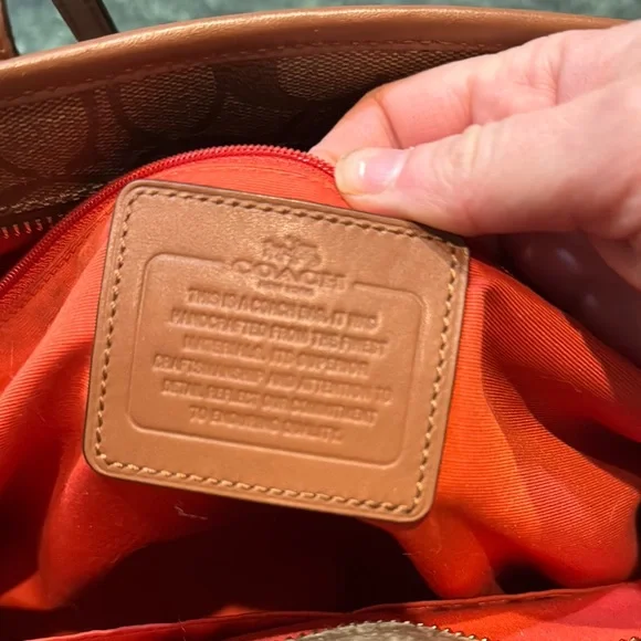 Coach Brown and Red Signature Tote with Leather Handles - Picture 8 of 8